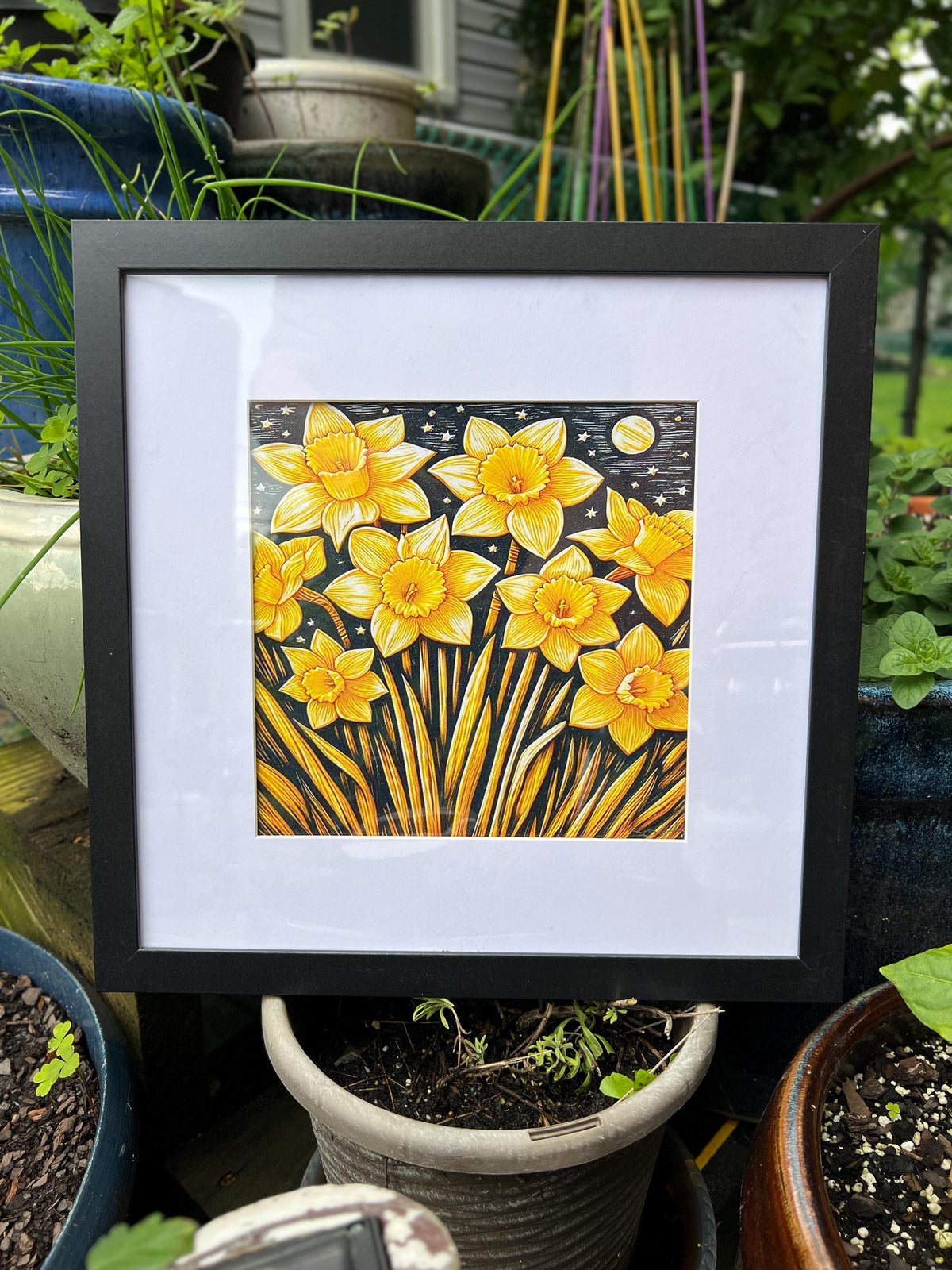 Daffodil | 12″ × 12″ Linocut-Inspired Art