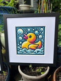 Rubber Ducky | 12″ × 12″ Linocut-Inspired Art