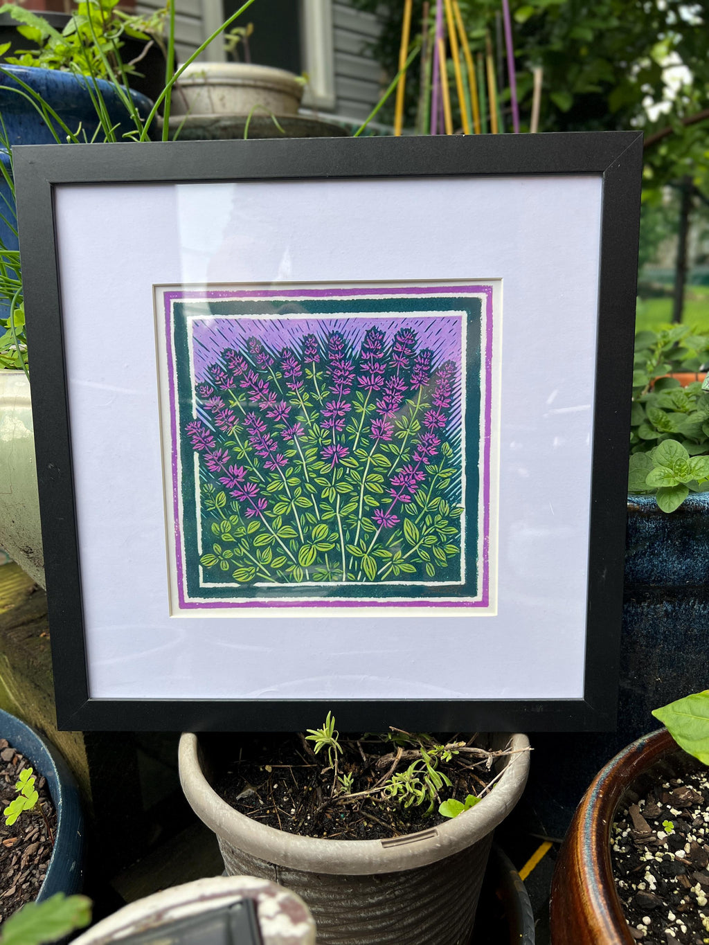 Lavender | 12″ × 12″ Linocut-Inspired Art