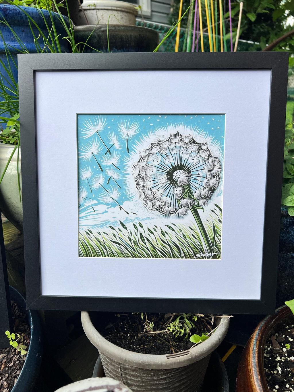 Dandelion | 12″ × 12″ Linocut-Inspired Art