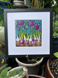 Spring Onions | 12″ × 12″ Linocut-Inspired Art